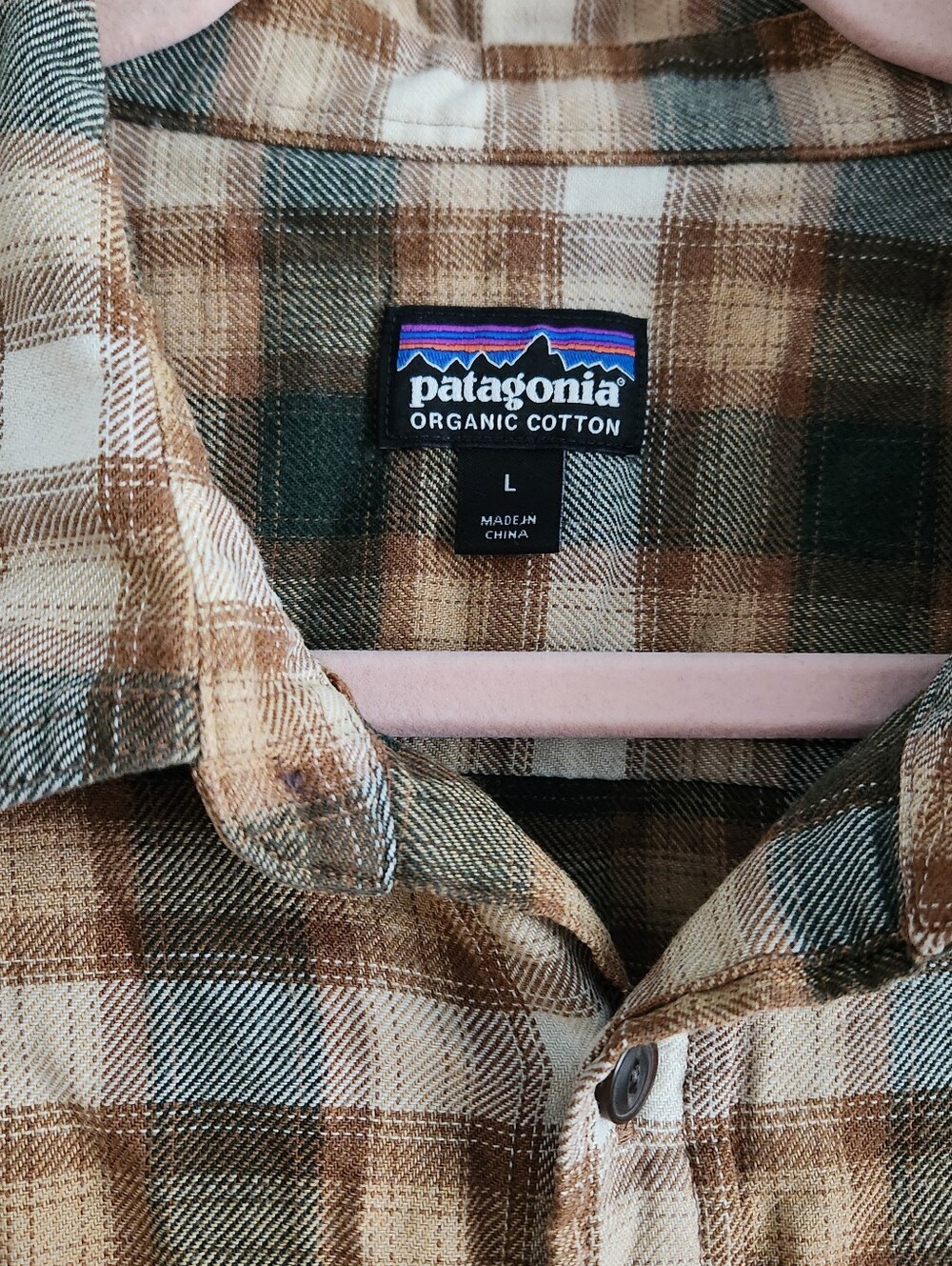 Brown And Grey Plaid Flannel Button Up Patagonia Size Large - Picture 2 of 8